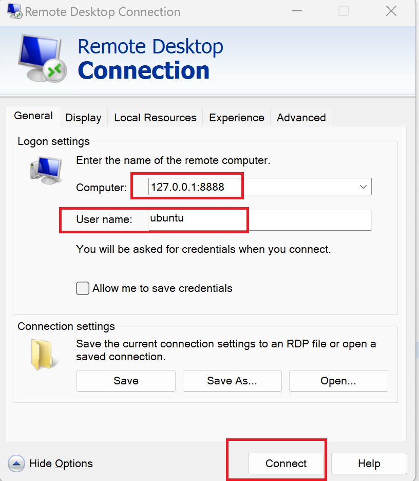 Connect ubuntu from RDC