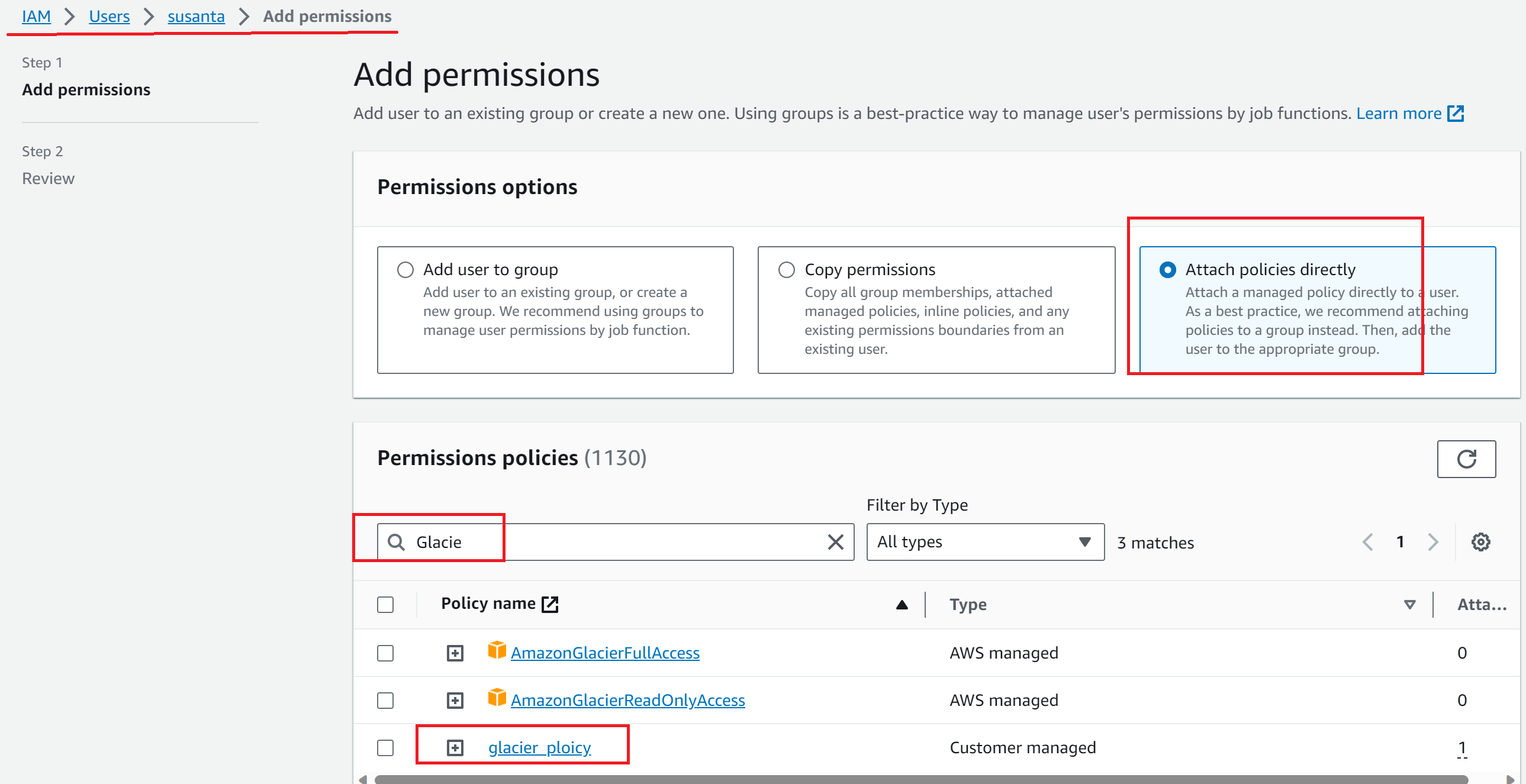 Attach Policy With the User