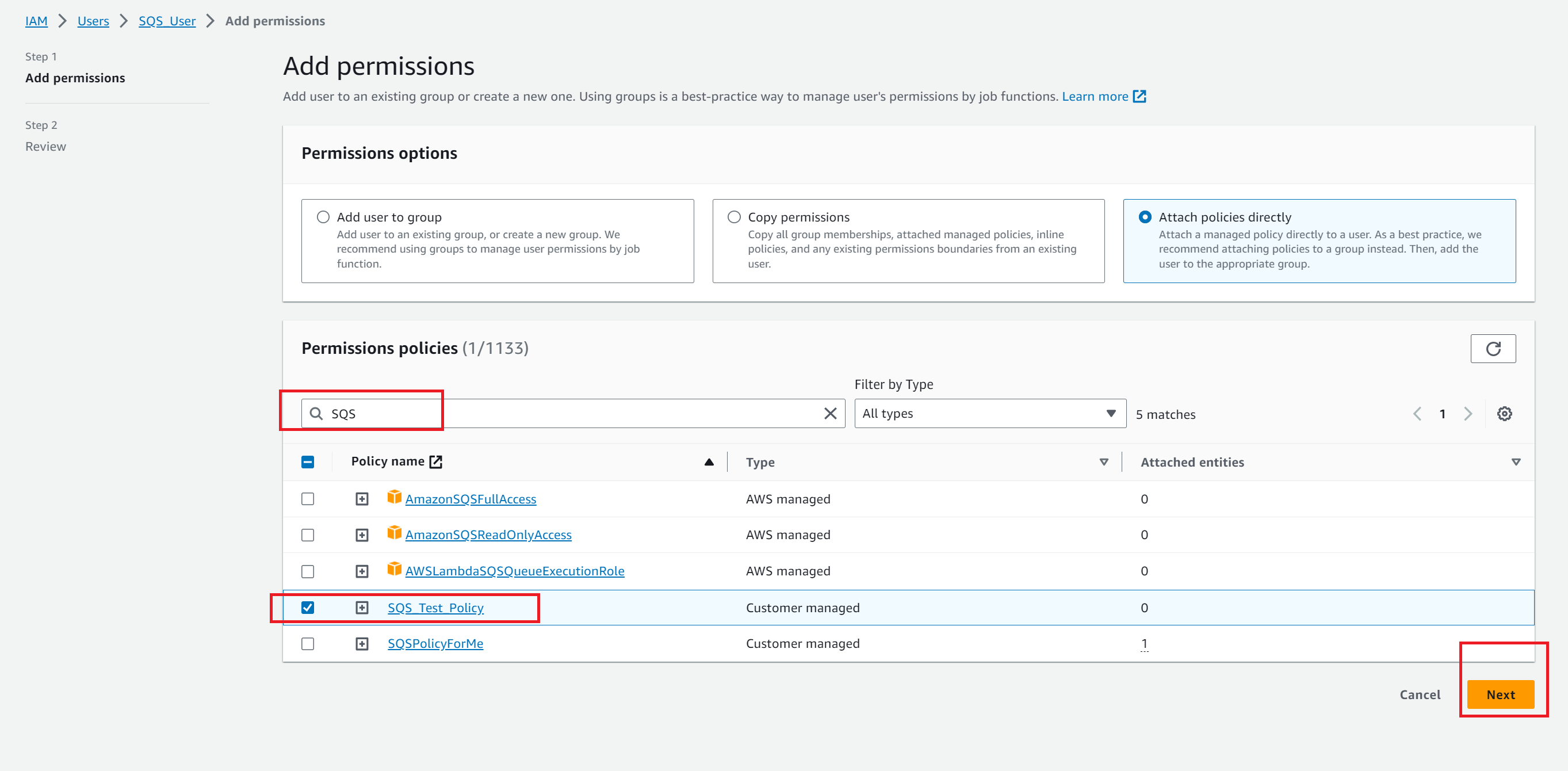 Attach Policy With the User