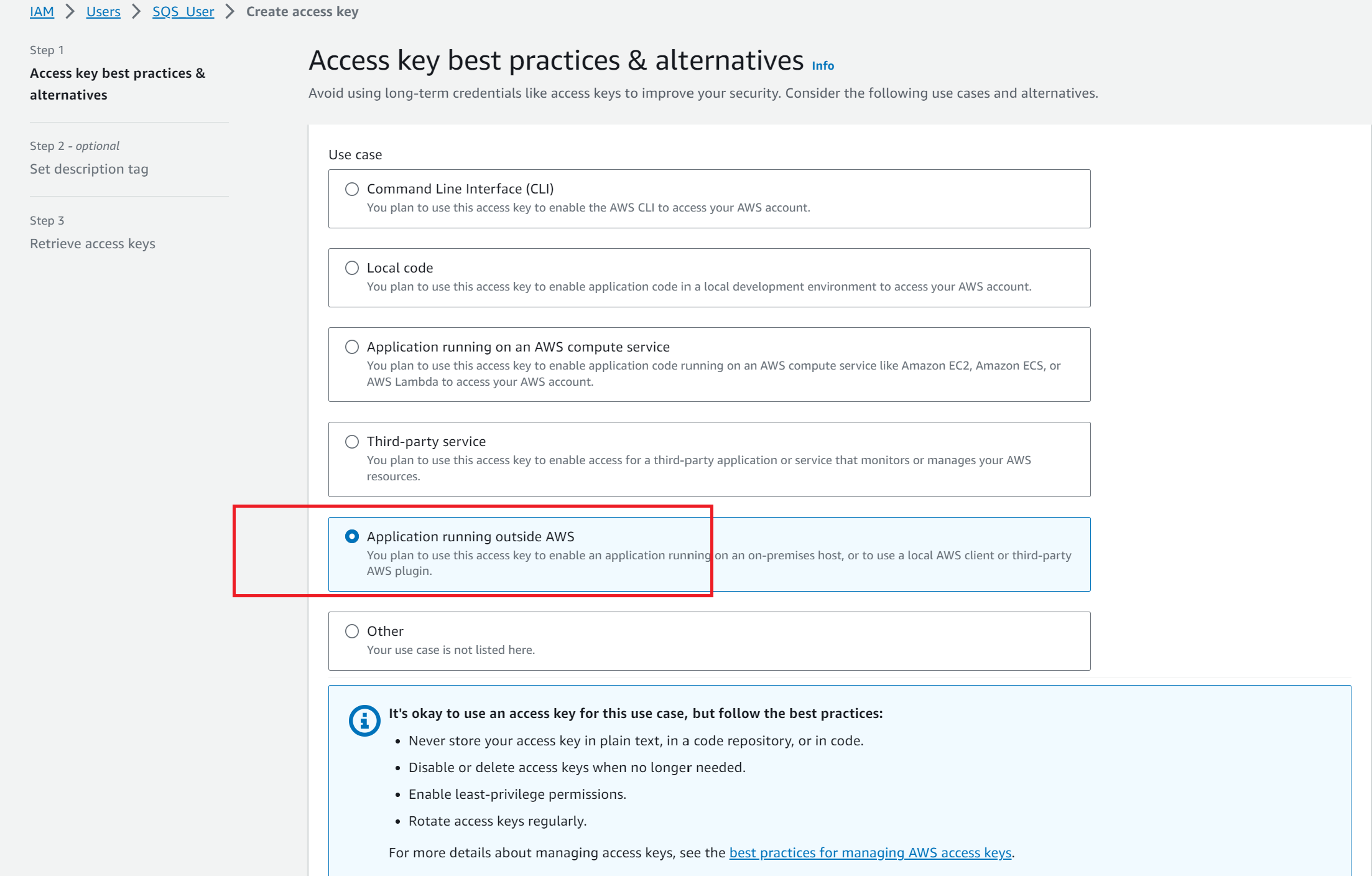 Create user and access key, secret key