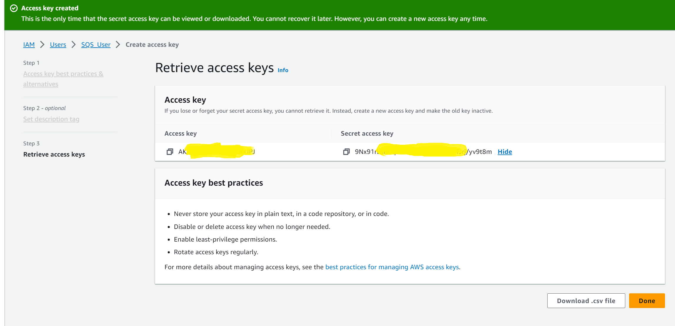 Create user and access key, secret key